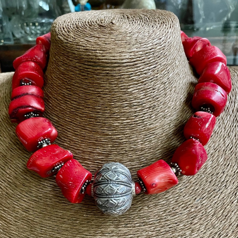 RED CORAL sterling silver beads and toggle clasp